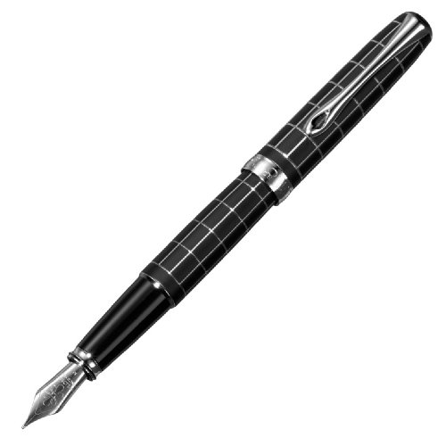 Diplomat Excellence a Rhomb Guilloch Medium Nib Fountain Pen with Stainless Steel - Lapis Black
