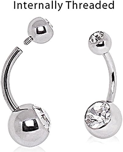 Double Clear Crystal Top and Bottom 1.6mm x 11mm (4x6 Balls ) Internally Threaded Non Dangle Surgical Steel Belly Bar