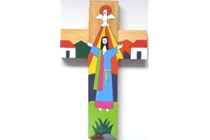 St Joseph's Catholic Giftshop on Amazon 15 cms Wood Cross. Hand Painted Cross from Latin America. Risen Christ Cross.From