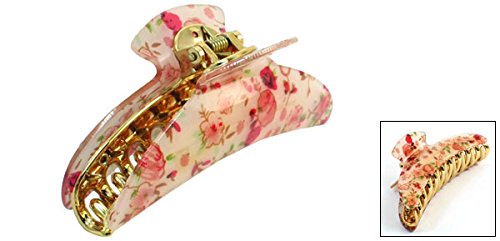 sourcingmap® Haarkralle Haarspange Rosa Rot Blumenmuster mit Feder Clip Beige für Damen - 2