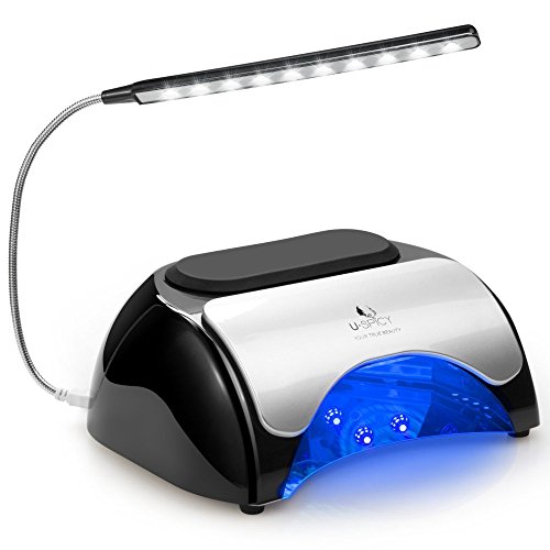 Nail Lamp, USpicy 48W LED UV Nail Dryer for Gel Based Polishes with Automatic Sensor, Pull-down Cover, Acrylic Plate, USB Light, and Three Timer Settings (30s, 60s, 120s)