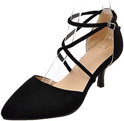 AgeeMi Shoes Women Buckle Kitten-Heels Closed Pointed Toe Suede Pumps-Shoes,EuD70 Black 38