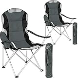 tectake Chaise de Camping Fauteuil Pliable avec Porte-Boisson et Sac de Transport - Rembourrage en Mousse -diverses Couleurs et Tailles au Choix- (Gris (2 pièces)) Ø Cadre: Environ 19 mm