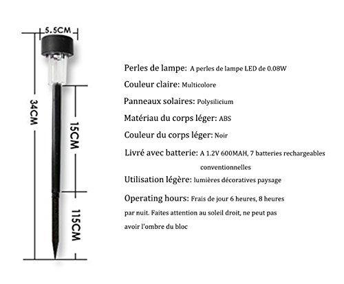 HHD® Solarleuchten garten LED, Solarbetriebene LED, Gartenbeleuchtung Solar 5er-Set Wasserdicht Gartenleuchte Solarlampe aus Edelstahl, Wegeleuchten 7 Farben und 3 Beleuchtungsmodus mit Erdspieß für Garten Balkon und Terrasse - 5
