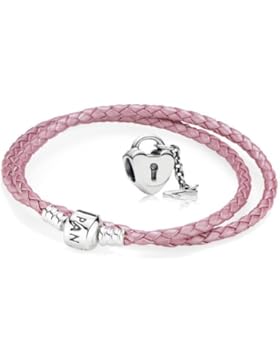 Original PANDORA Starterset / Geschenkset 925er Sterling Silber - 1 Lederarmband rosa - Größe D3 , 41 cm, zweifach...