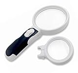 fancii LED Set de 10 x Lupa de mano con luz - grande 3,5 desmontable lentes zoom de 5 x y 10 x - iluminado lupa para leer, baja visión, la degeneración macular, manualidades y hobby