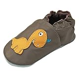  Lappade Dino Geckos Löwe Lederpuschen Hausschuhe Krabbelschuhe Baby Lauflernschuhe mit Ledersohle Gr.19-31 (23/24 EU, Beige Braun)