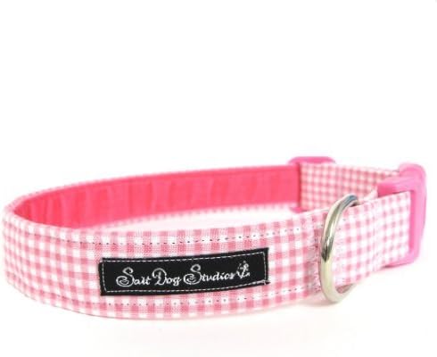 Salt Dog Studios Baby Pink Gingham Dog Collar - Large 15-24" 1" Width