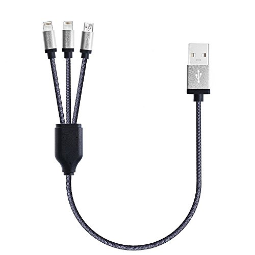 USB Kabel iPhone Ladekabel 4FT/1.2M mit Schnittstelle 3 in 1 (Lightning/Lightning/Micro-USB Anschlüsse) und Funktion 2 in 1 (Schnelllade- und Blitzdaten-Sync) [Lightning+Lightning+Micro, Silber] - 2