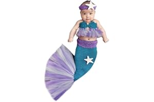 SOONHUA Fotografia neonata Puntelli Fotografici Baby Girl Crochet Knit Abiti Reggiseno Coda Abiti Fotografia Infantile Puntelli per 0-3 Mesi Ragazze Neonato, Purple, 6.125