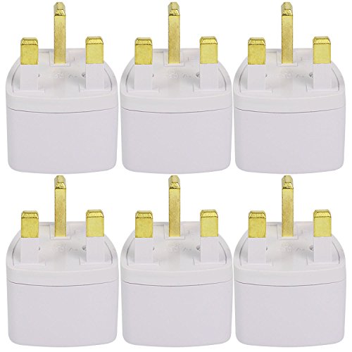 6X Reisestecker Adapter für GB UK England 3 Pin Stecker (AC 250V 13A, Farbe: Weiß) mit Material ABS für universal Anschluss