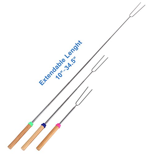 GHB 8 x Grillspieße BBQ Spieße Edelstahl mit Holzgriff 31cm-82cm für Bratwurst Würstchen Hot Dog und Marshmallows und mehr - 8