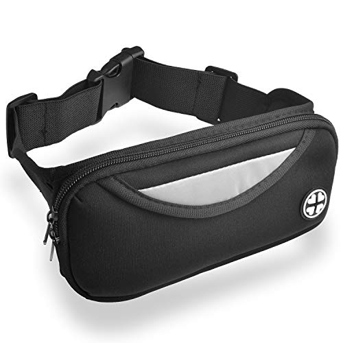 Paquete Cintura cinturón, Bolsillos Dobles Corredores Resistentes Agua Hombres Mujeres Correr Senderismo Fitness Estuche Soporte teléfono Ajustable para iPhone XS/XR, Galaxy S10+/Note 9 (Negro)