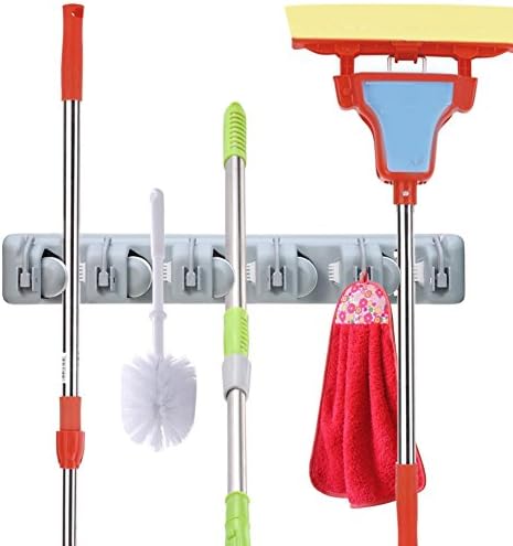 InaRock Broom Mop Holder Organizer Wall Mounted with 5 Ball Slots and 6 Hooks Perfect Solution for Your Closet with Limited Space Holds Mops,Brooms,Dustpan,Shovel[1 Yera Warranty]