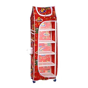 ivi Divine Multipurpose Deluxe Plastic Baby almirah, Wardrobe for Kids, Cloth Organizer, Folding almirah, Toy Box, Organizer (6 Shelf, Red)