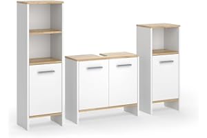 ‎VICCO Vicco Badmöbel-Set Weiß/Goldkraft Eiche Karli, bestehend aus Bad Spiegelschrank, Waschbeckenunterschrank, Midischrank - Platz für Pflege- und Badutensilien