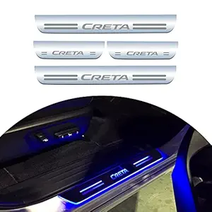 Car Door Opening Led Acrylic Foot Step Sill Plate Compatible with Hyundai Creta (Blue) (Set of 4 Pcs)