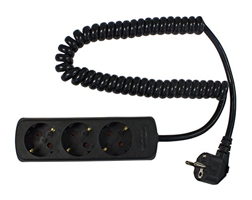 as - Schwabe 11432 3-fach-Steckdosenleiste schwarz mit Spiralkabel schwarz 2,5m Spiralkabel H05VV-F 3G1,5, IP20 Innenbereich