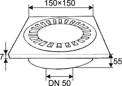 Bodenablauf-Duschablauf in Edelstahl-150x150mm – DN 50 -Superflach – 55mm Einbautiefe – Geruchsverschluß – (320-N) - 3