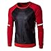 Produktbild Männer Leder Langarmshirt Herbst Winter Sweatshirt Casual Oansatz Leder Patchwork Tops Blusen Herren T-Shirt O-Neck Blouse Rot Grün Schwarz M/L/XL/XXL/XXXL Felicove