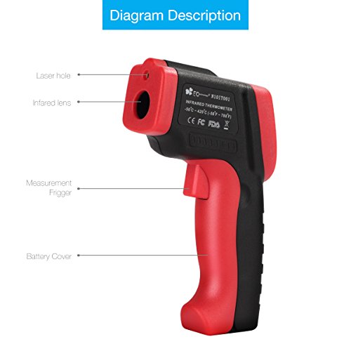 EC Technology berührungsfreies Infrarot Thermometer Pyrometer -50 bis + 420 °C mit LCD Display. Laser Thermometer Pyrometer mit Daten Speicher Funktion – schwarz/rot - 5