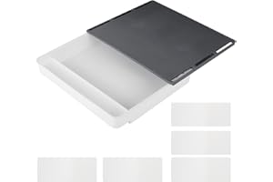 BEENLE-ICEY Under Table Drawer Storage with 5 Stickers, Large Hidden Desktop Drawer Tray for Home Office School, Non-slip Desk Organizer Box for Storing Pens Rulers Compasses Tissues Scissors Mobile Phones(White)