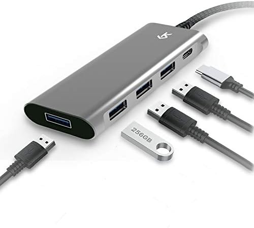KS USB C Hub, Ultra Slim USB C Adapter With USB C Charging PD3.0 Power Delivery, USB Type-C to 4 Port USB 3.0 Data Hub Compatible for Laptop & More USB C Devices (5 IN 1)