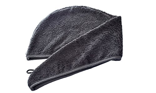 Haar Turban – anthrazit grau – 100% BW – aufsetzen – einwickeln – zuknöpfen – Kopfhandtuch – Frottierturban – Badeturban – Handtuch für Haare – Original von Carenesse - 2