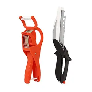 CiaoBella Plastic Vegetables Smart Knife Scissor Clever Cutter Chopper and Vegetables Slicer with Peeler for Kitchen (Combo)