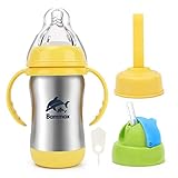 【Beste Isolierleistung】Dank der doppelwandigem Edelstahl Material hält dieser Baby Trinkbecher 6 Stunden heiß.