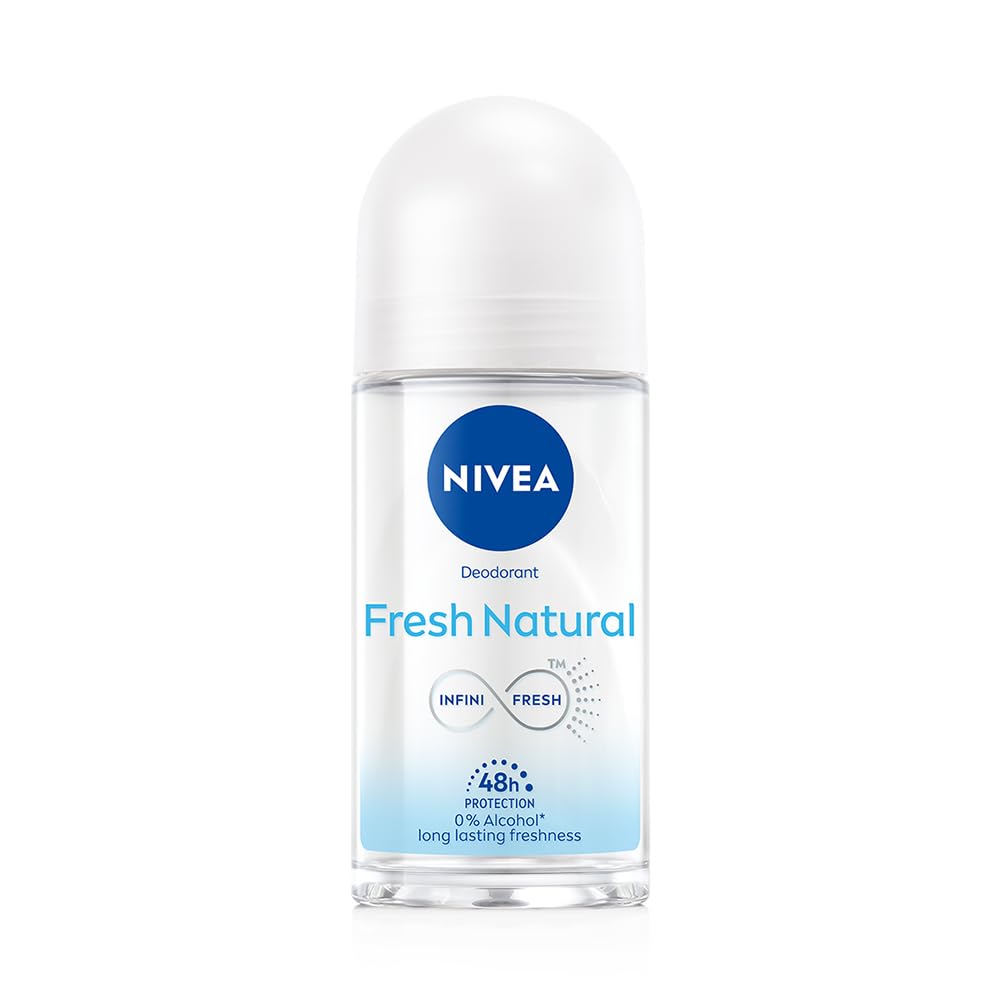 NIVEA Fresh Natural Roll On, 50ml| 48 H Smooth & Beautiful Underarms| 0% Alcohol | For Women