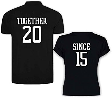 TheYaYaCafeYaya Cafe Valentine Couple T-Shirts Together Since 2015 Premium Cotton Men Women Black - Men 2XL Women XL