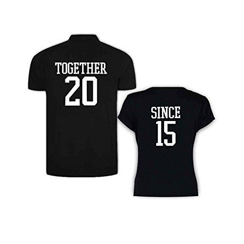 TheYaYaCafeYaya Cafe Valentine Couple T-Shirts Together Since 2015 Premium Cotton Men Women Black - Men 2XL Women XL