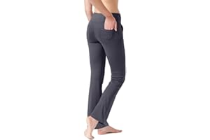 LaiEr Damen Yogahose, Fitness Hosen, Home Casual Hosen mit 4 Taschen, Hohe Taille Arbeitshose, 4-Wege elastische Enge Bauchhose Lange Schlaghose