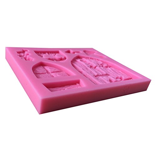 LYNCH Holz-Tür-Fenster-Form 3D Silikon Fondant Backen-Werkzeuge Kuchen Pop Mold,Rosa - 3
