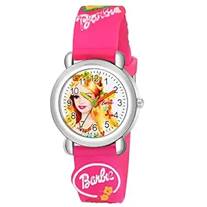 Analog Pink Girl Dial PU Rubber Strap Watch for Kids