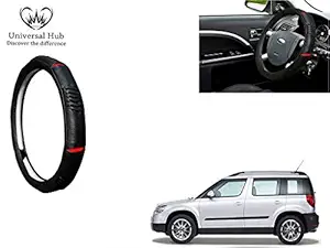 Universal Hub Ring Type Car Steering Wheel Cover (Black Red Eye) for Yeti