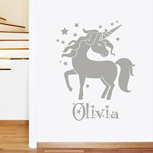 Personalised Unicorn Girls Name Childrens Wall Sticker - Art Vinyl Decal Transfer, Childrens Bedroom, Easy to Apply, Free Applicator, Easy Peel, Please Message Us With Your Required Name - (Please Choose Your Colour & Size from the Selection Boxes) - by Rubybloom Designs