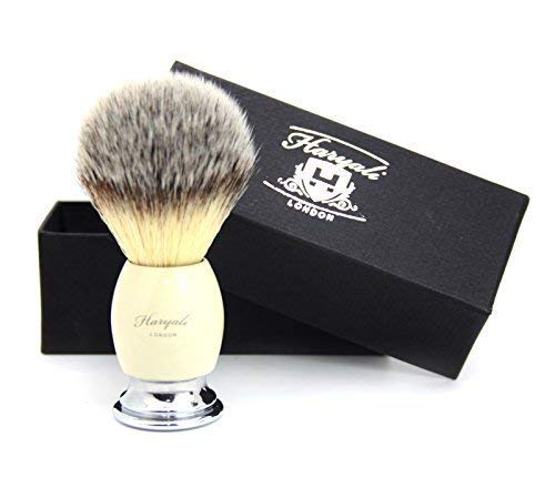 Cheveux Synthétiques Brosse de Rasage Ivoire & Argent Manche - Poils Blaireau Look Like pour Homme Ensemble Haryali London Veille à le Meilleur Raser la Maison ou Voyage Fabriqués à partir Artificiel