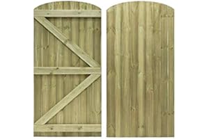 PREMIER GARDEN SUPPLIES Feather Edge Arched Top Semi Braced Strong Garden Gate Driveway Fence Wood Timber Available in 4 Sizes (180cm Tall x 90cm Wide, Without Hinge Pack (gate only))