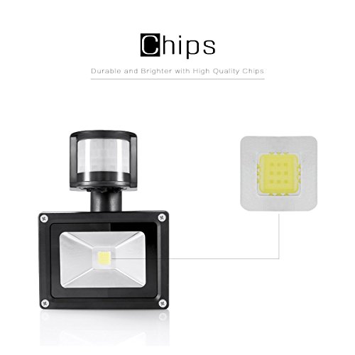 Warmoon 10W LED Fluter Bewegungsmelder Kaltweiß Strahler Licht Wasserdich Sicherheits-Leuchten mit PIR 6500K, 1200lm für Heim, Garten, Garage etc - 2