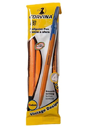 Corvina Vintage - Confezione da 4 penne, colore: azzurro, blu, nero, rosso, multicolore