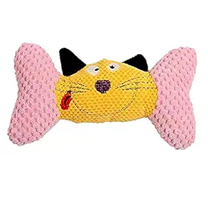 KUTKUT Squeaky Toy Stuffed Chew Toy Soft Bone Shaped Interactive Toy Durable Squeak Corduroy Pet Bone Toys for Small Medium Dogs Teething Training Toys (Pink)