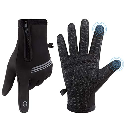 Tomuku Gants Hiver Gants Velo VTT All-Mountain Gants d'équitation Moto Chaud de Sport à écran Tactile avec Impression Réfléchissante Gants pour Hommes Femmes Noir