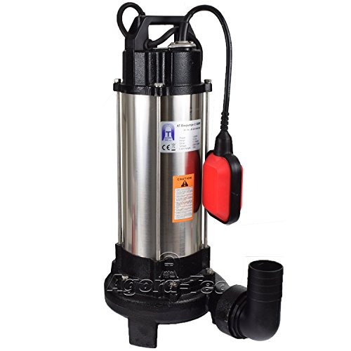 Agora-Tec® AT- Baupumpe-C 1300W (mit Schneidwerk) Tauchpumpe für Schmutzwasser, Abwasser, für Fäkalien und organische Feststoffe mit Schwimmerschalter und max: 1,05 bar und max: 17500l/h