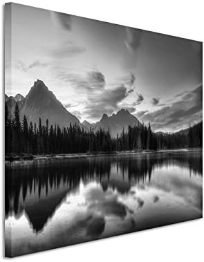 50 x 70 cm Wall Painting in Black and White Photo Canvas Picture Sunrise Spillway Lake Canada