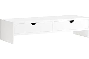 ‎SOBUY SoBuy Schreibtisch Organizer, Monitorständer mit 2 Schubladen, Monitorerhöhung für Schreibtisch, Monitor Ständer, Bildschirmerhöhung, Büro Organizer, Weiß, 47x11x18cm BBF02-W