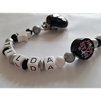 Schnullerkette mit Namen in Weiß – Schwarz – Silber – Rockstar