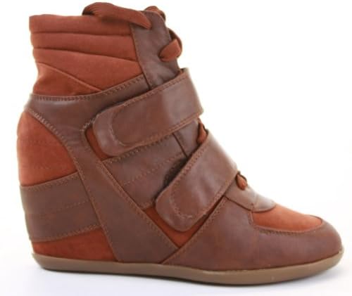 Style 2 Brown Size 7 - WOMENS LADIES MID HI HIGH TOP HIDDEN WEDGE PLATFORM LACE UP ANKLE BOOTS TRAINERS