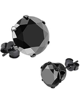 Paula & Fritz® 1 Paar Ohrstecker mit rundem schwarzen Zirkonia Gansta Style St...